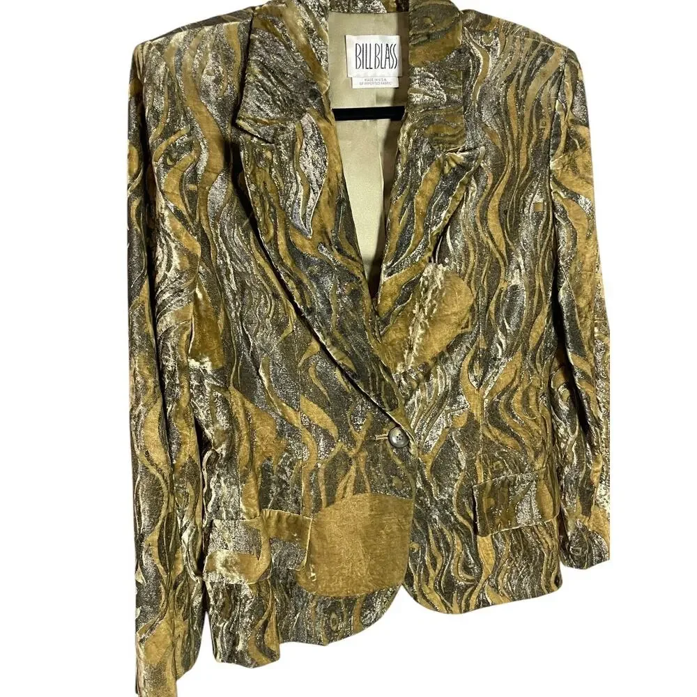 BILL BLASS 1997 Collection Handpainted Velvet Blazer Olive Green Jacket Designer - Picture 2 of 5